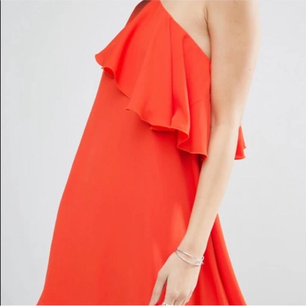 ASOS Orange Ruffle One Shoulder Dress - Picture 3 of 5